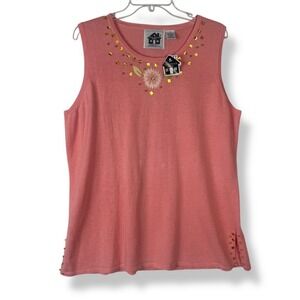 Storybook Knits Top Womens Size 1X Beaded Embellished Coral Garden Deadstock VTG